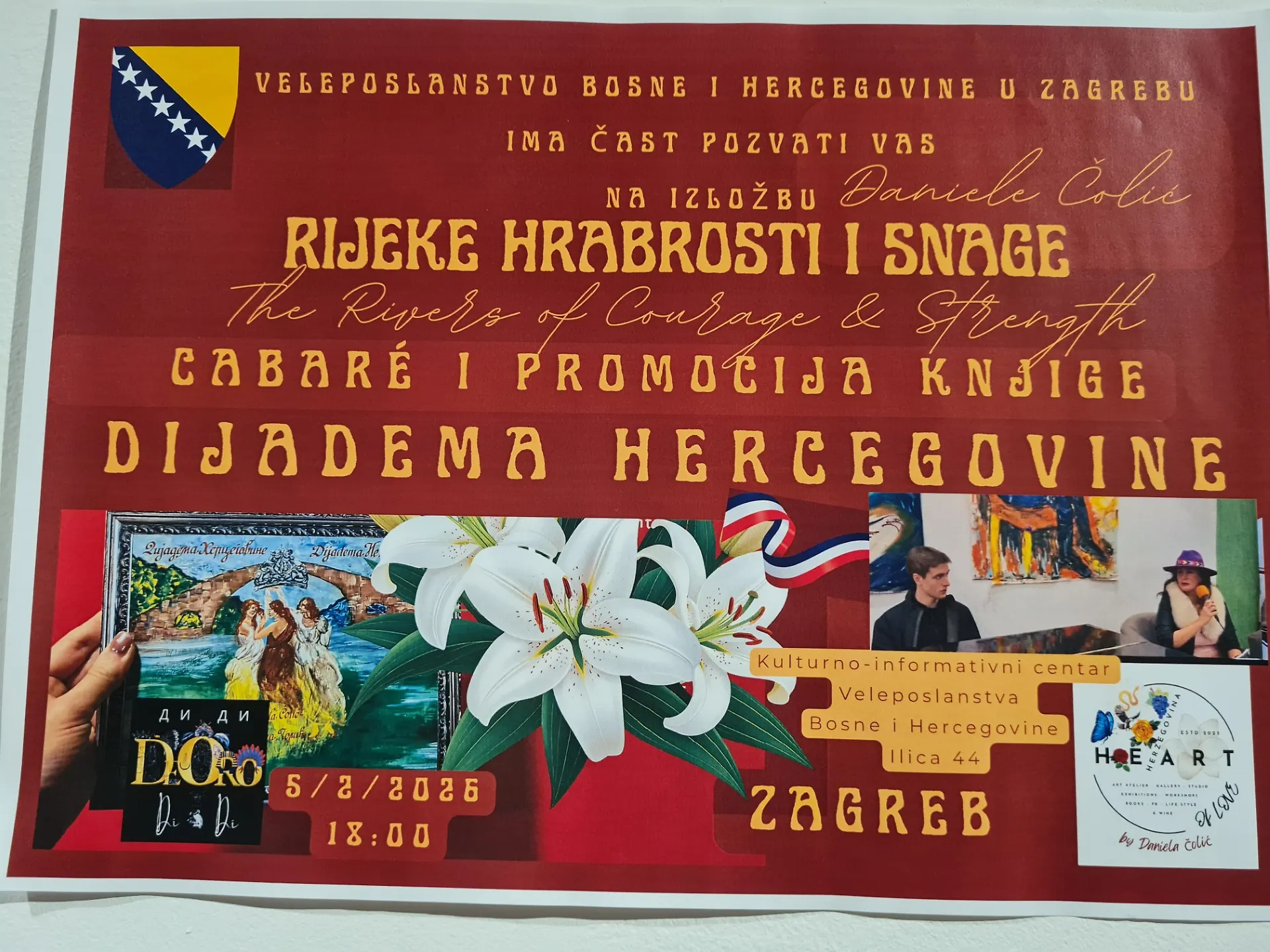 U Kulturno-informativnom centru Ambasade BiH u Zagrebu održana izložba „Rijeke hrabrosti i snage“ i promocija knjige „Dijadema Hercegovine“ autorice Daniele Čolić
