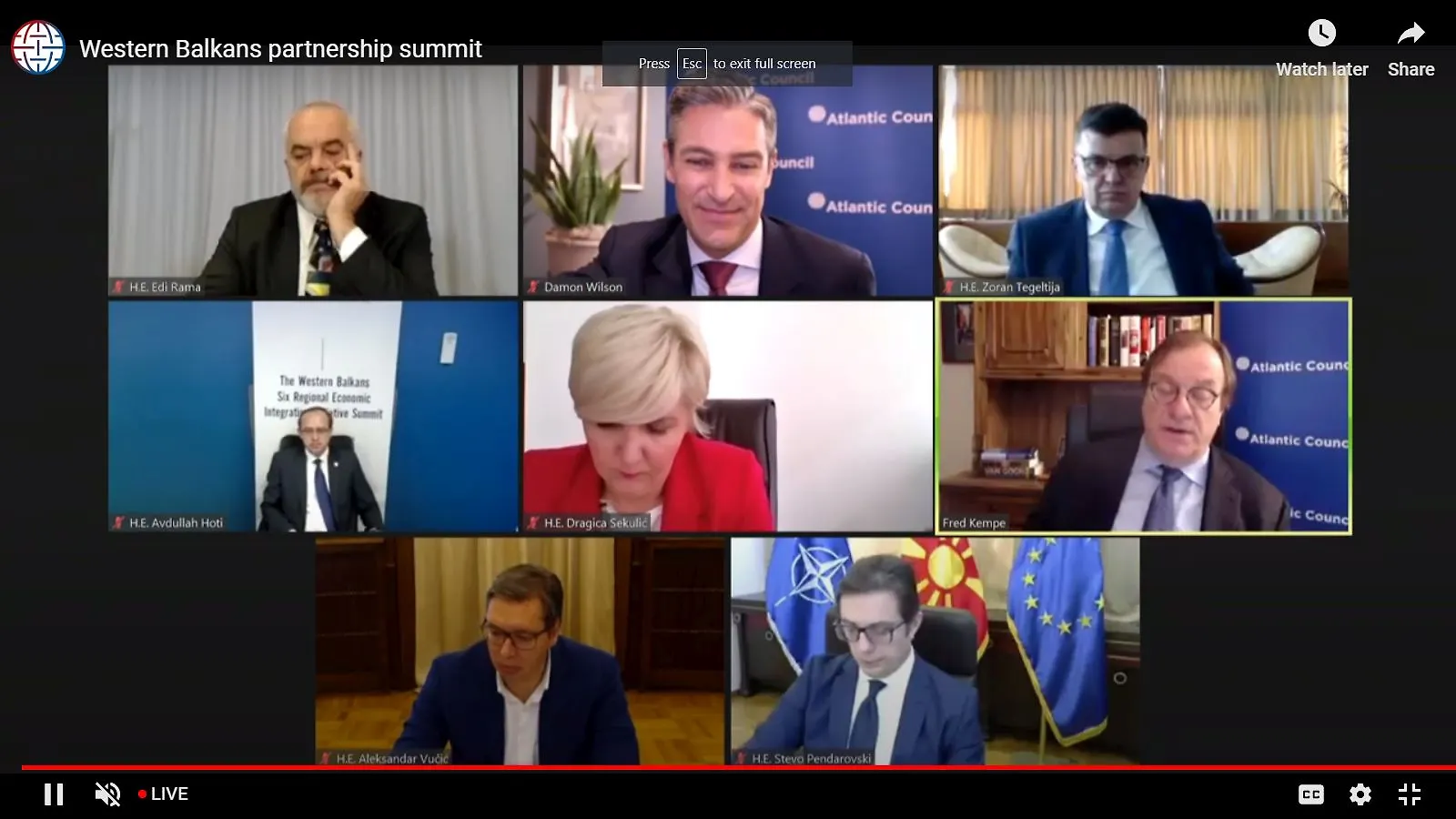 Chairman Tegeltija Takes part at video WB Leaders Summit 

