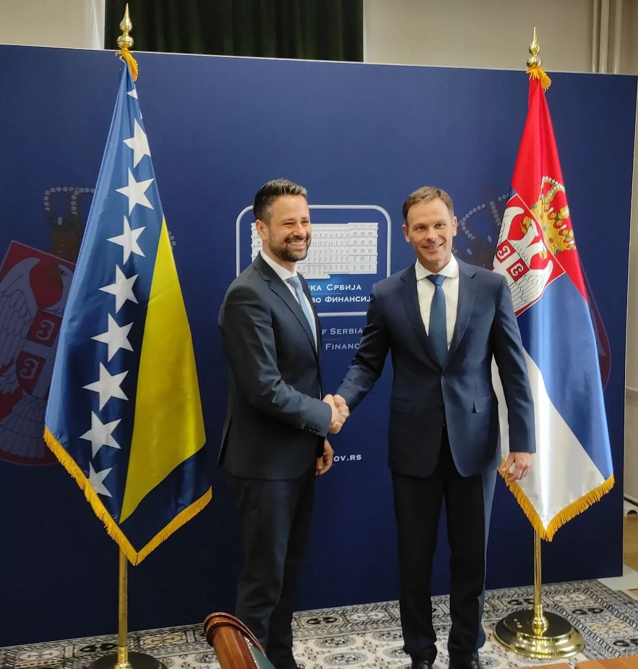 Министар Амиџић са министром финансија Србије Синишом Малим