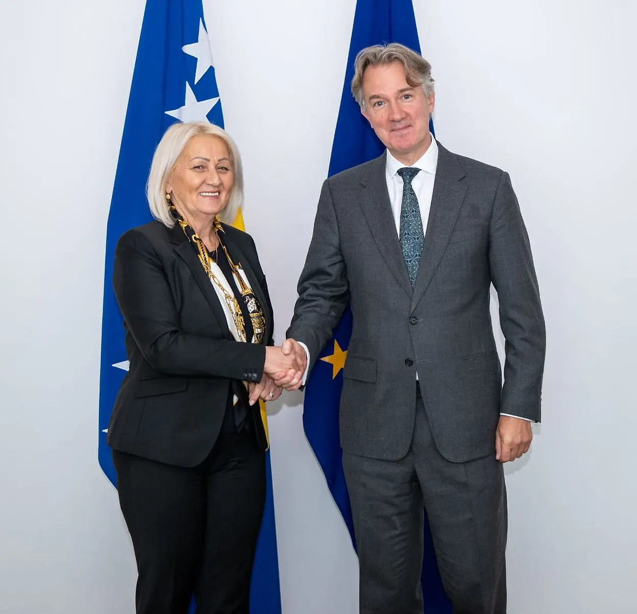 Предсједавајућа Кришто са амбасадором Уједињеног Краљевства у БиХ Рајлијем