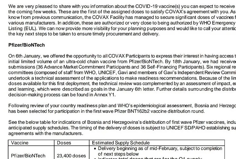Коначно вијест да вакцине против КОВИД – 19 стижу у БиХ