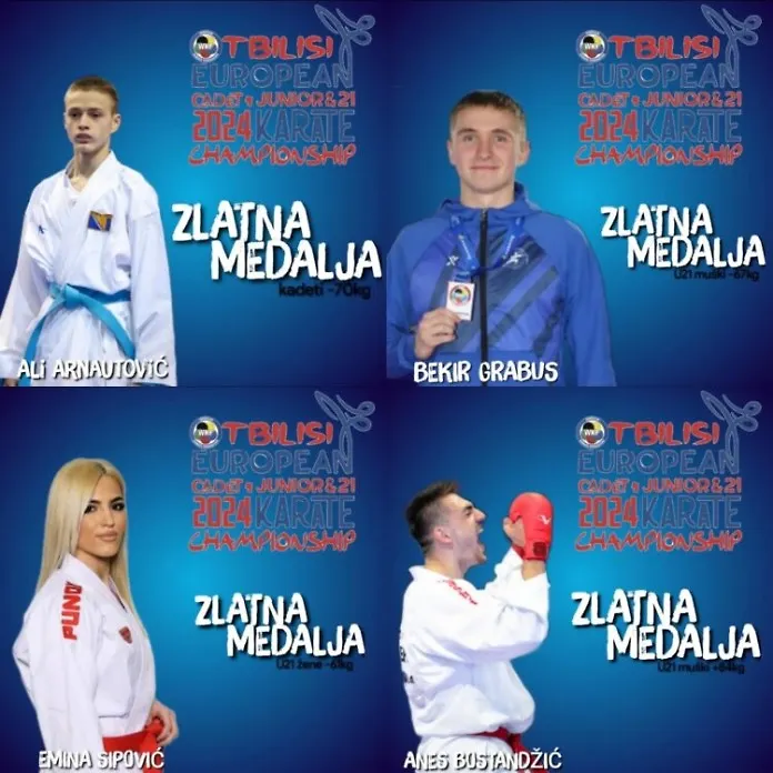 Karatisti iz Bosne i Hercegovine osvojili četiri zlatne medalje na Evropskom prvenstvu za mlađe kategorije