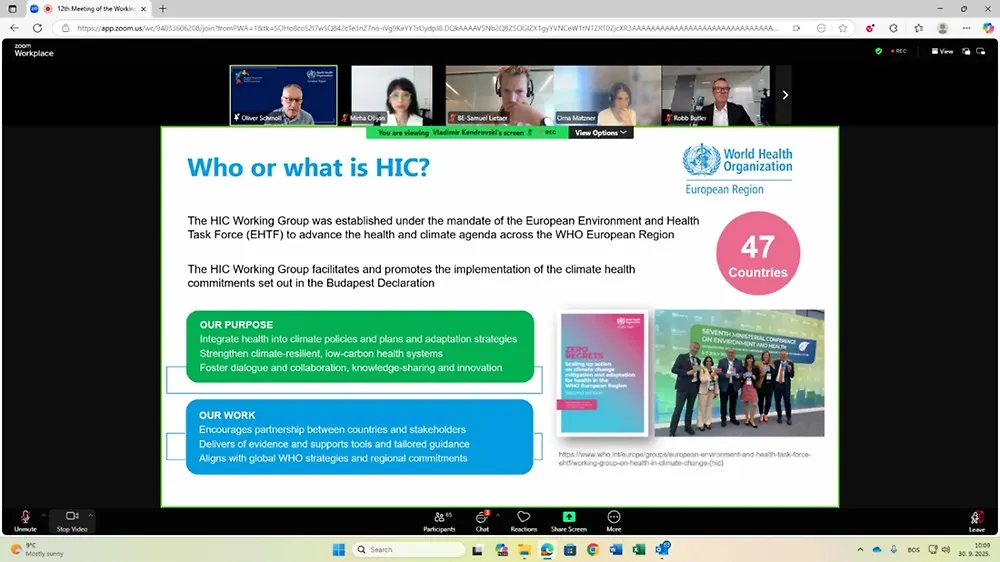 Predstavnik Ministarstva civilnih poslova BiH učestvovao na sastanku Radne grupe SZO za zdravlje u kontekstu klimatskih promjena