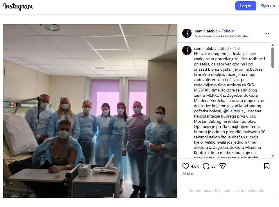 Pjevač iz Konjica nakon transplatacije bubrega u SKB Mostar: 'Super se osjećamo i ja i moj otac'