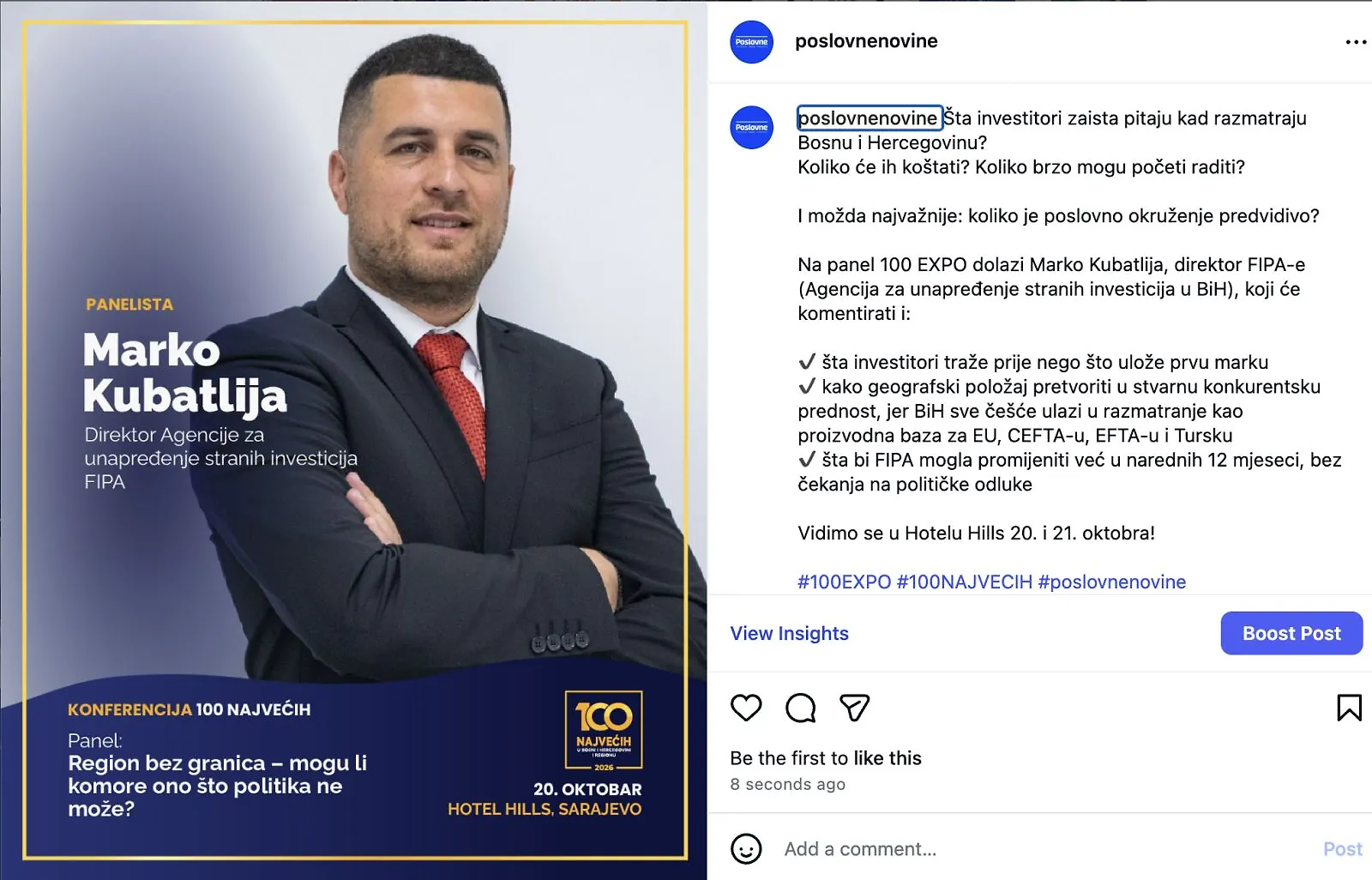 FIPA na konferenciji „100 EXPO“: Region bez granica kroz snažniju ekonomsku saradnju
