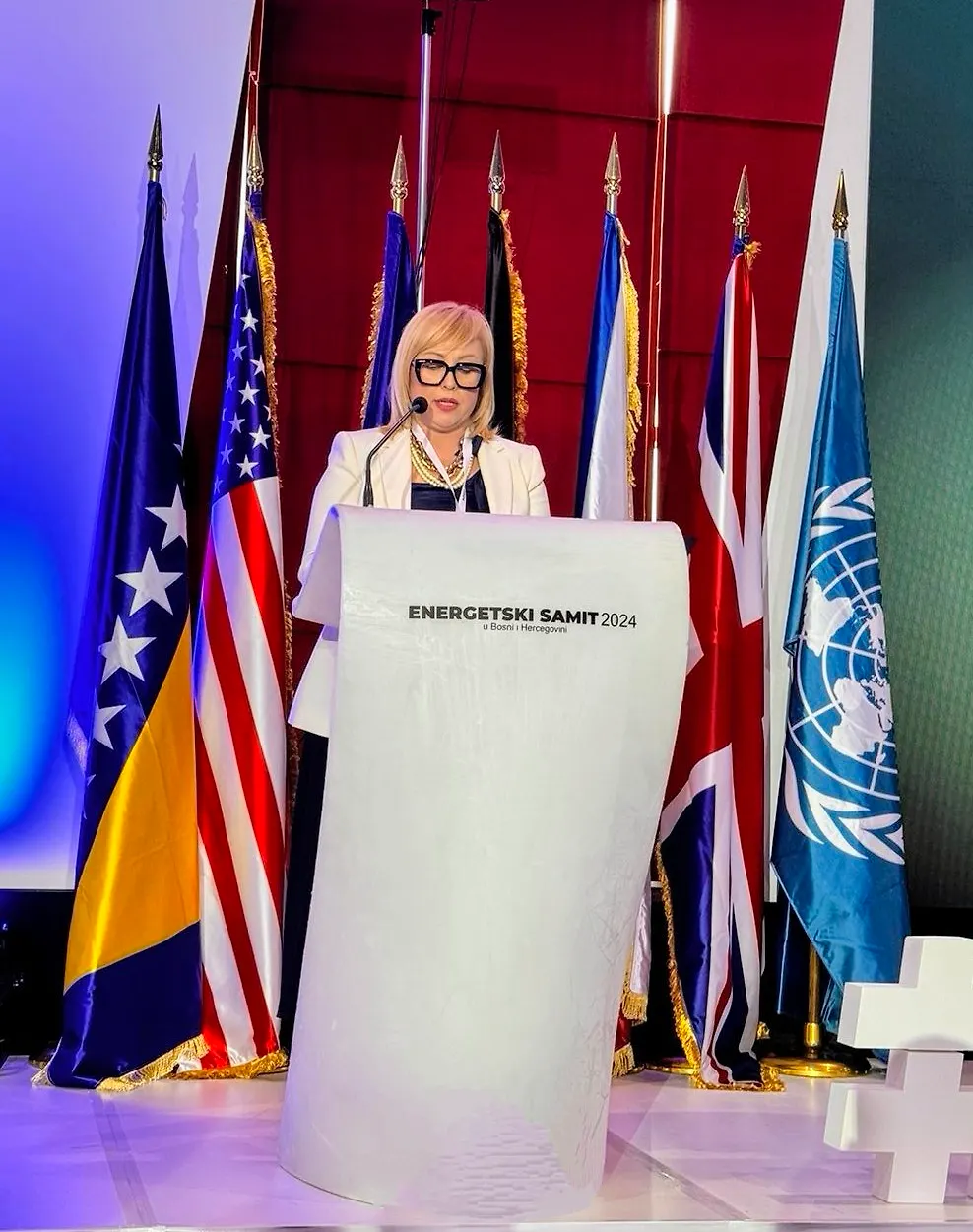 Gđa Ljiljana Lovrić, zamjenica ministra vanjske trgovine i ekonomskih odnosa Bosne i Hercegovine, otvorila Energetski samit 2024 u Bosni i Hercegovini (24. – 26. travnja 2024 u Neumu)