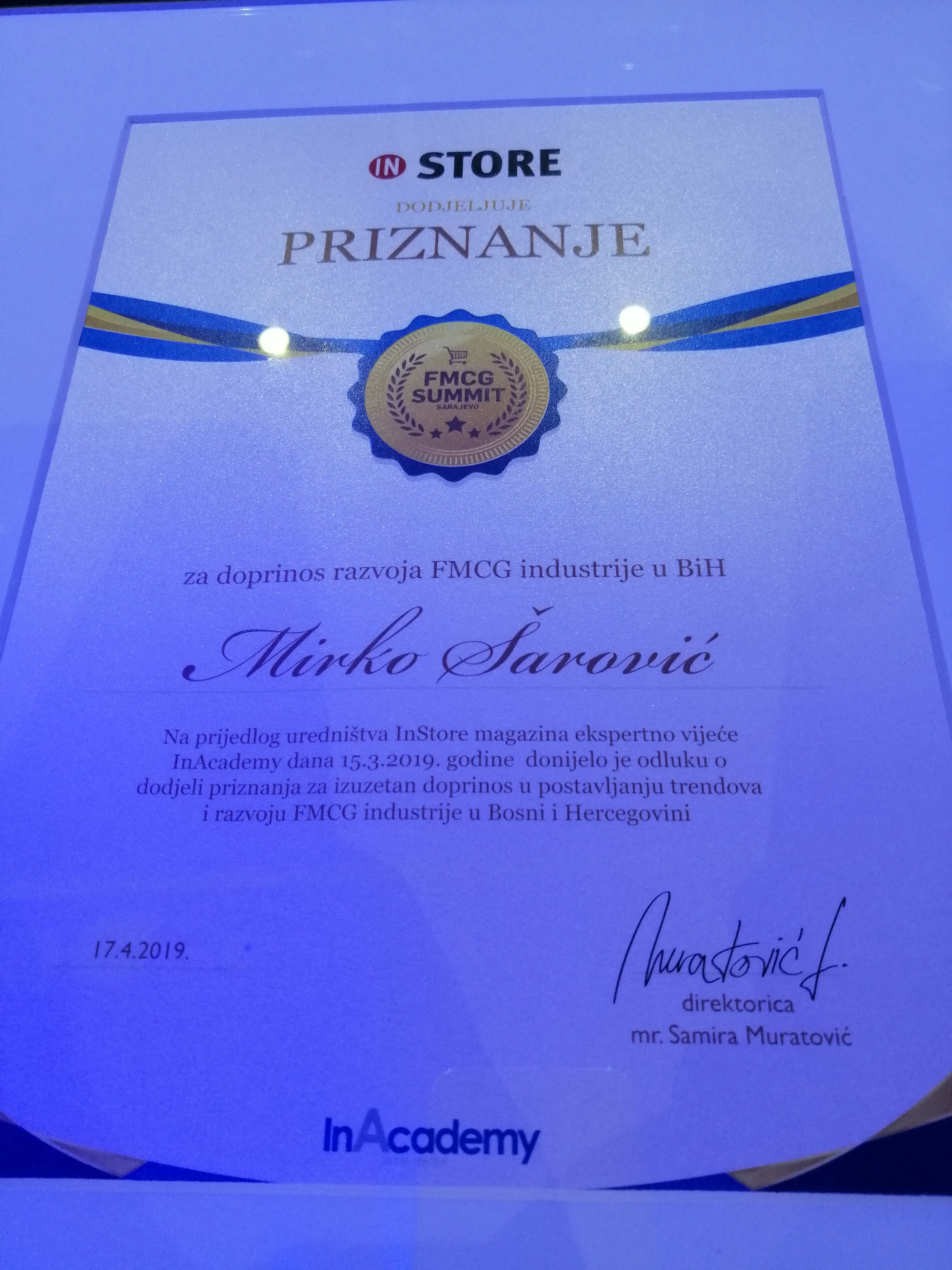Ministru Šaroviću nagrada za razvoj trgovačke industrije