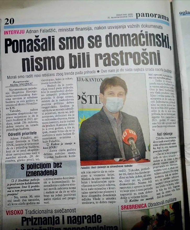 Dnevni avaz: "Intervju ministra Faladžića nakon usvajanja važnih finansijskih dokumenata"